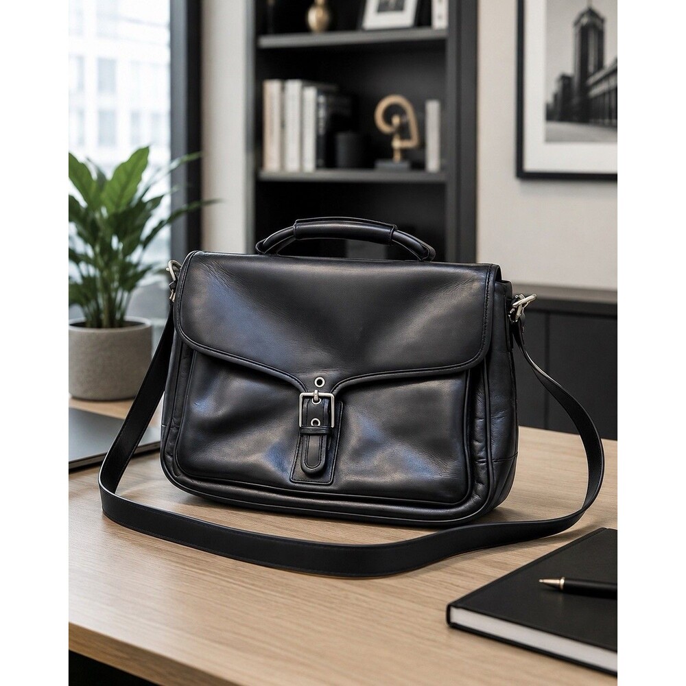 Vtg Coach Logan BLK Leather Large Business Portfolio Messenger Laptop Briefcase